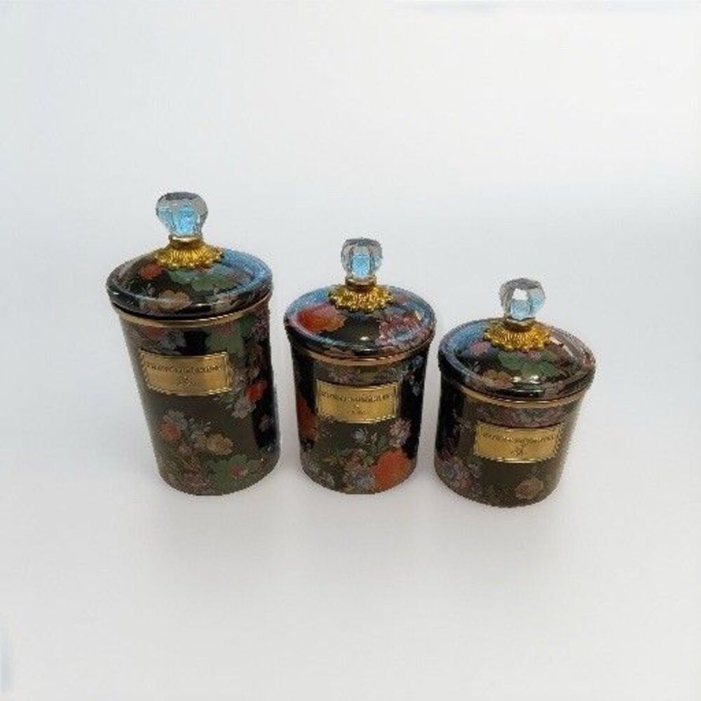 MacKenzie-Childs Set of 3 Black Flower Market Canister Set READ